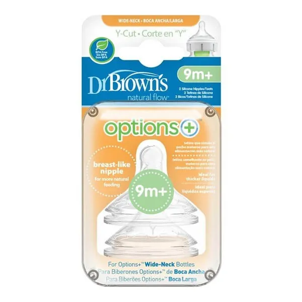 DR. BROWN'S Tetina Boca Ancha Opciones Plus Corte Y +9 meses 2 Unidades