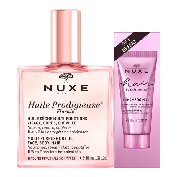 NUXE Huile Prodigieuse Florale 100ml + Champú Brillo Sublime Hair Prodigieux 30ml DE REGALO