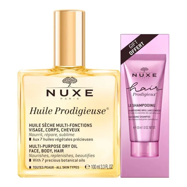 NUXE Huile Prodigieuse 100ml + Champú Brillo Sublime Hair Prodigieux 30ml DE REGALO