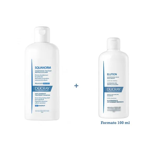 DUCRAY Squanorm Champú Anticaspa Caspa Grasa 200ML + Ducray Champú Elucion 100 ml REGALO