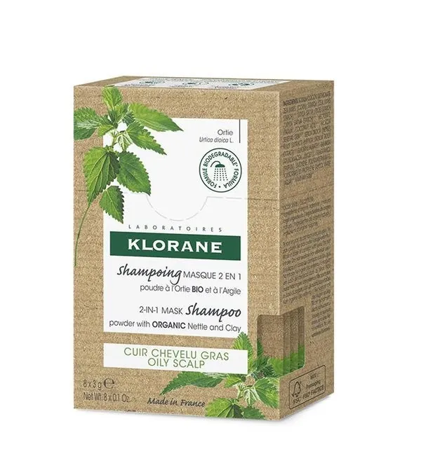 KLORANE Champú Mascarilla 2 en 1 Ortiga BIO y Arcilla 8 Sobres