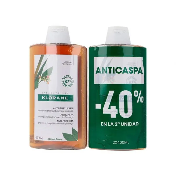 Klorane Champú Reequilibrante Anticaspa Galanga Duplo 2x400 ml