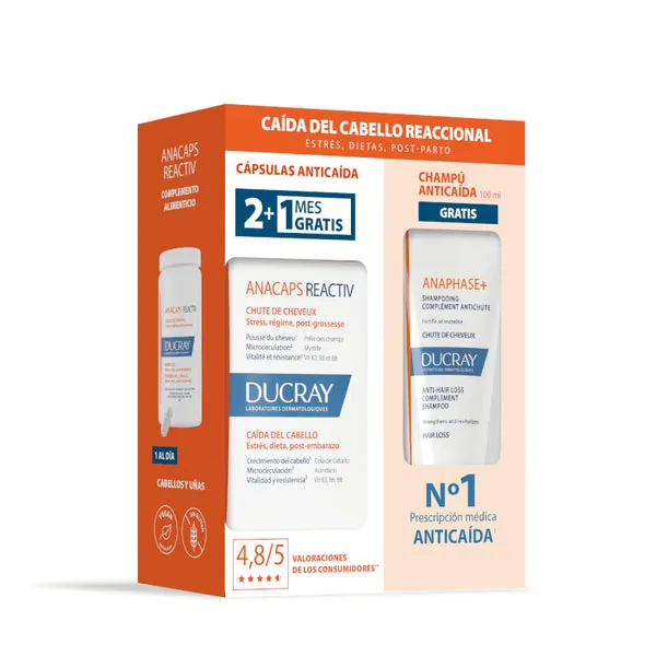 DUCRAY Pack Anacaps Reactiv 90 caps + Anaphase+ Champú Anticaída 100 ml