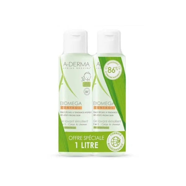A-Derma Exomega Control Gel Lavante 2en1 Duplo 2x500 ml