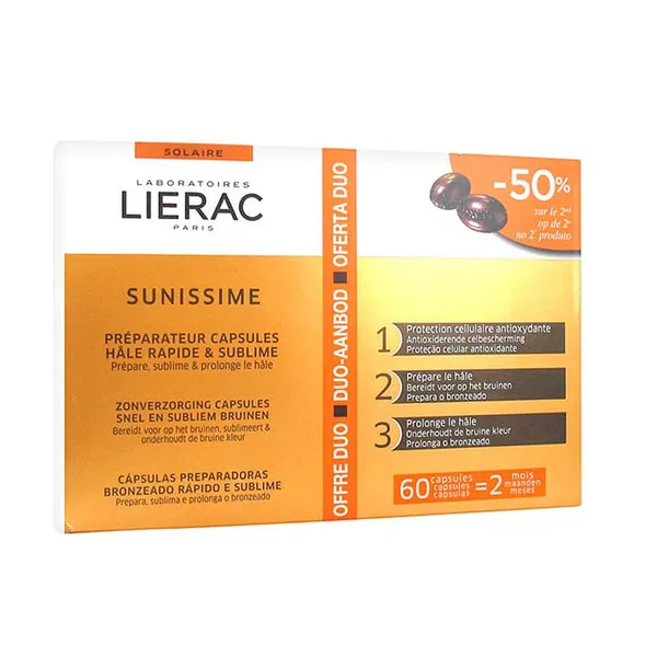 LIERAC Duplo Sunissime Cápsulas Solares Bronceado Rápido & Protección Antiedad 2x30 cápsulas