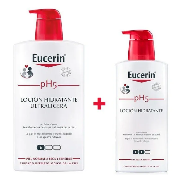EUCERIN Pack PH5 Loción Hidratante Ultra Ligera 1 Litro + Loción Hidratante 400 ml【Piel Sensible y Seca】