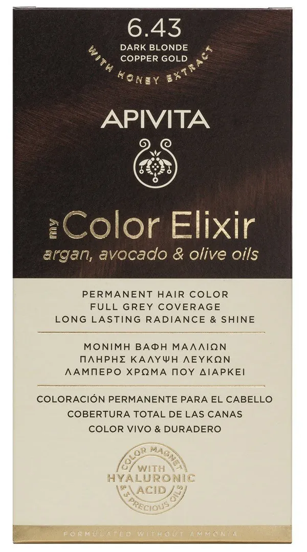 APIVITA Tinte 6.43 Rubio Oscuro Cobrizo Dorado My Color Elixir