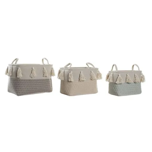 cesta set 3 poliester 40x30x30 flecos beige