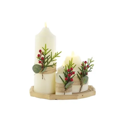vela led set 4 cera madera 7x7x15 2aa con mando