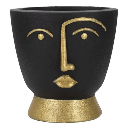 jarron decorativo cara 24 poliresina negro epikasa